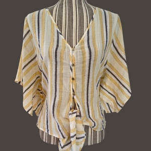 Michael Kors cotton top with gold metallic stripes & bottom tie size medium